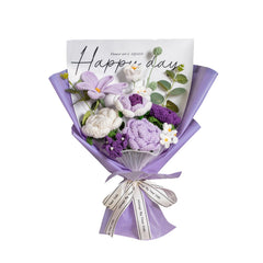 Tokatan handmade crochet purple tulip bouquet fully arranged for display