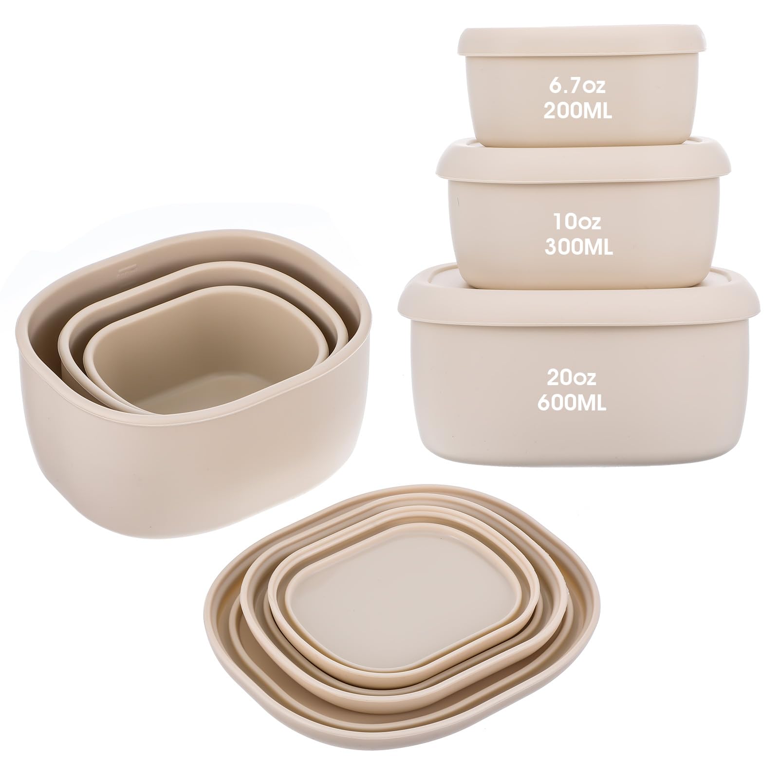 Tolare silicone 3-pack food storage containers milky white with lids