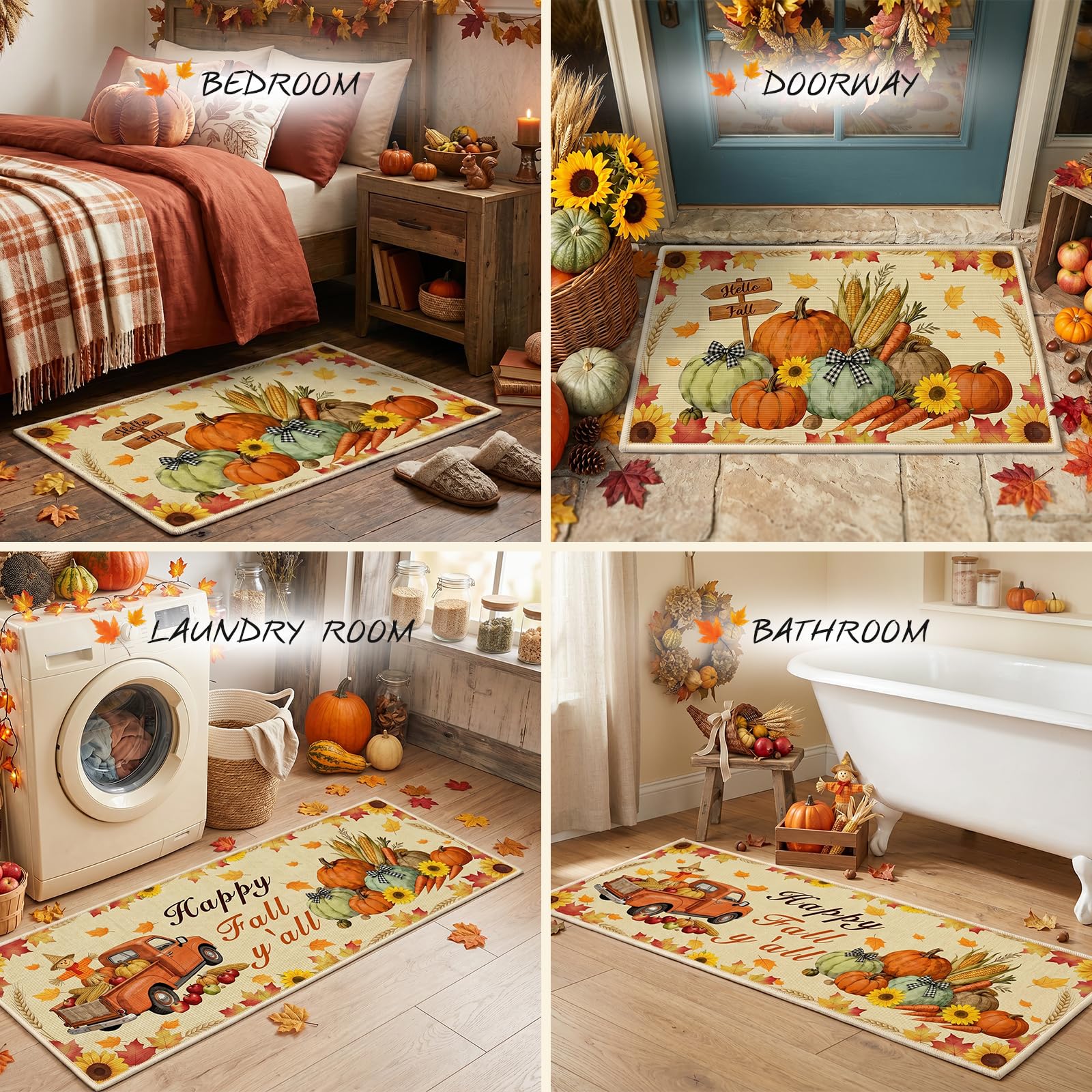 TOLDATLI Fall Kitchen Rugs velvet feel non-slip back