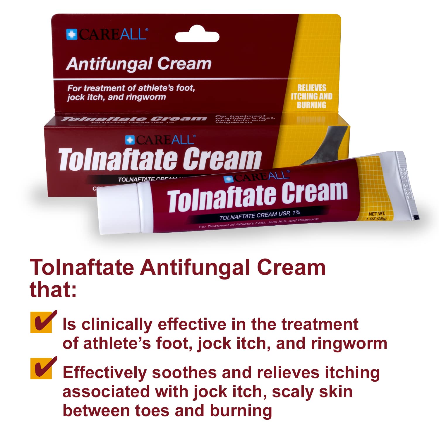 Tolnaftate 1% cream used for athlete's foot ringworm packaging