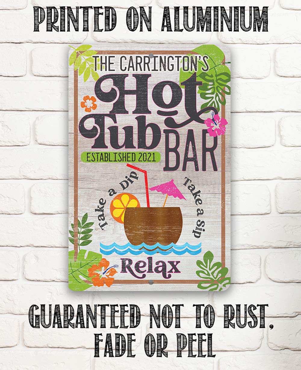 Outdoor decor sign for hot tub area personalized name option