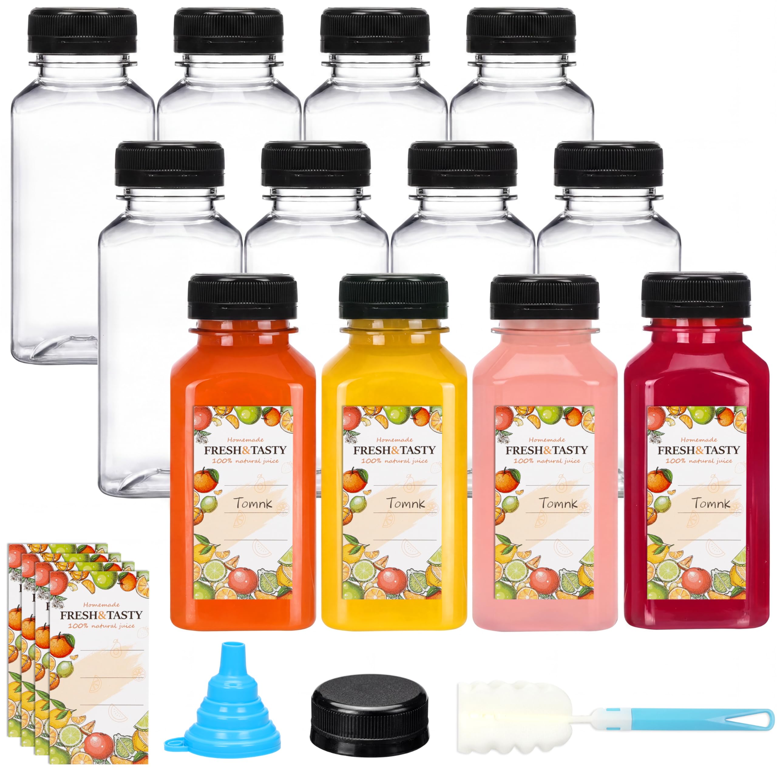 TOMNK 12-pack 8oz plastic juice bottles with caps set