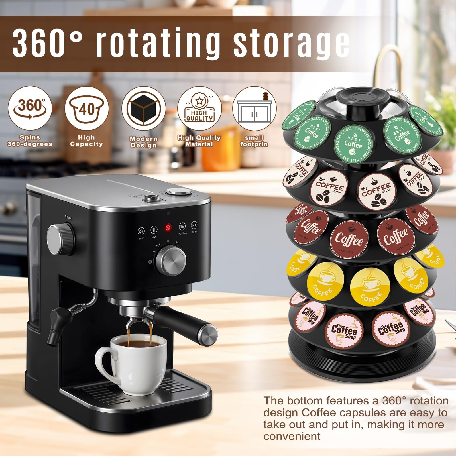 40 pod capacity K-Cup holder with turntable