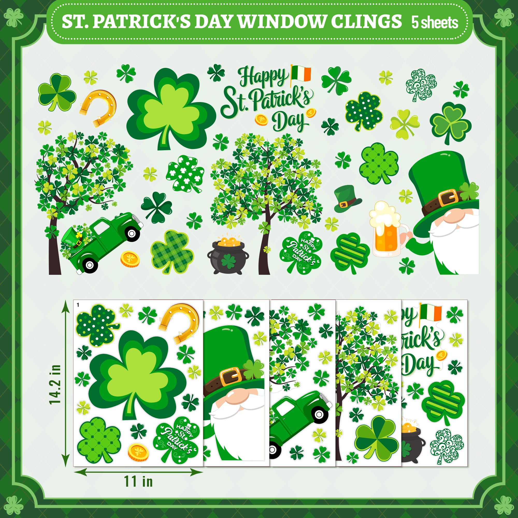Top hats with shamrocks and coins design on cling sheet