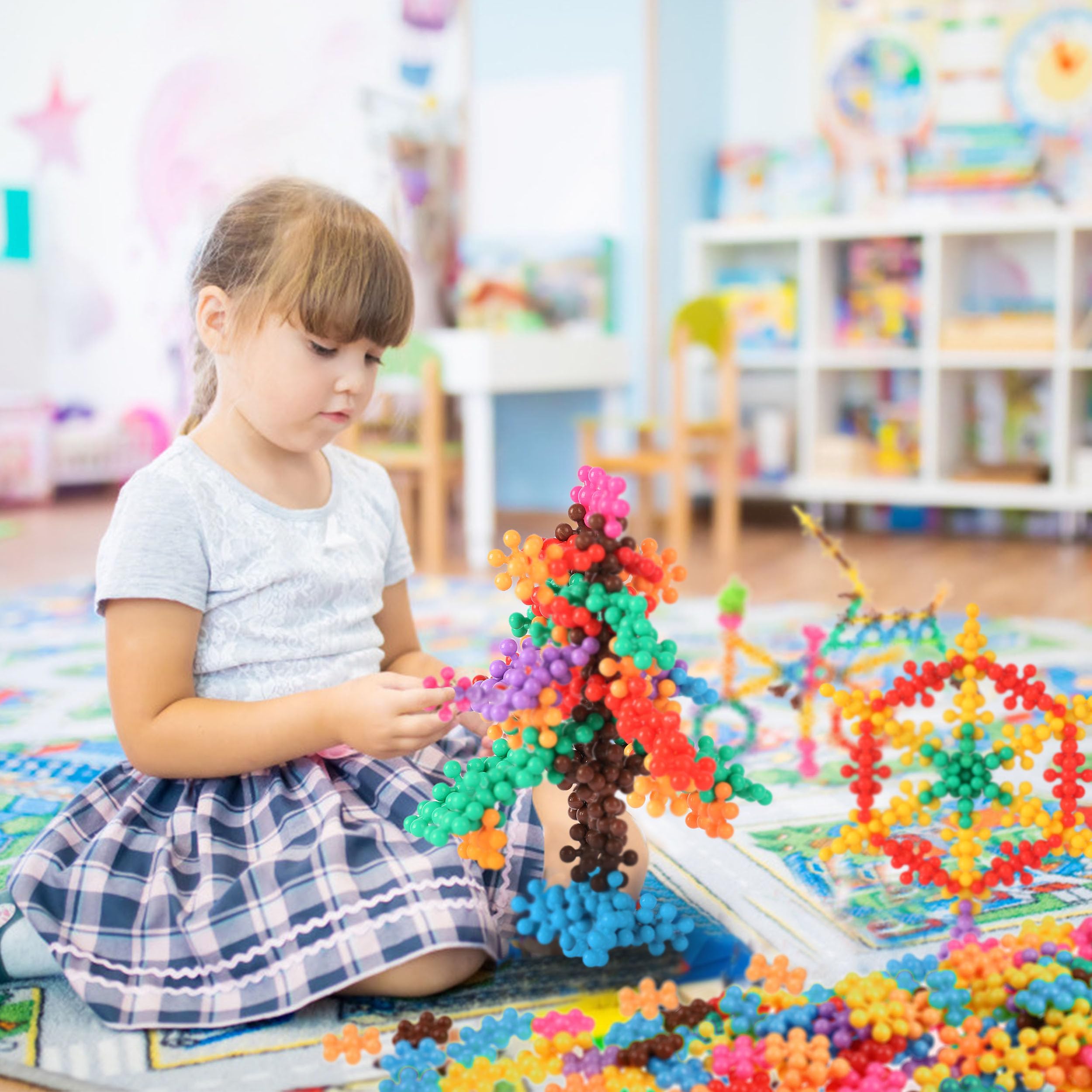 Colorful block set with plastic storage box included