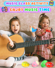 Six colorful wooden Easter eggs shaker for toddlers