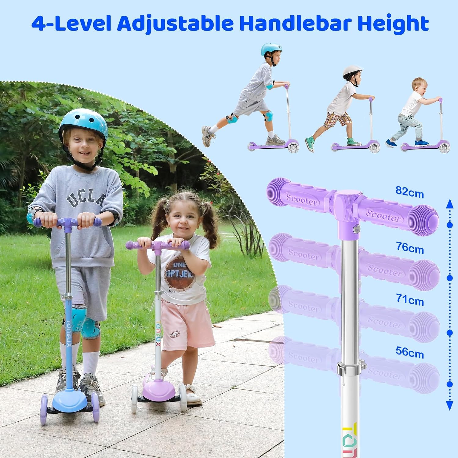 Lean-to-steer design for TONBUX 3-wheel scooter