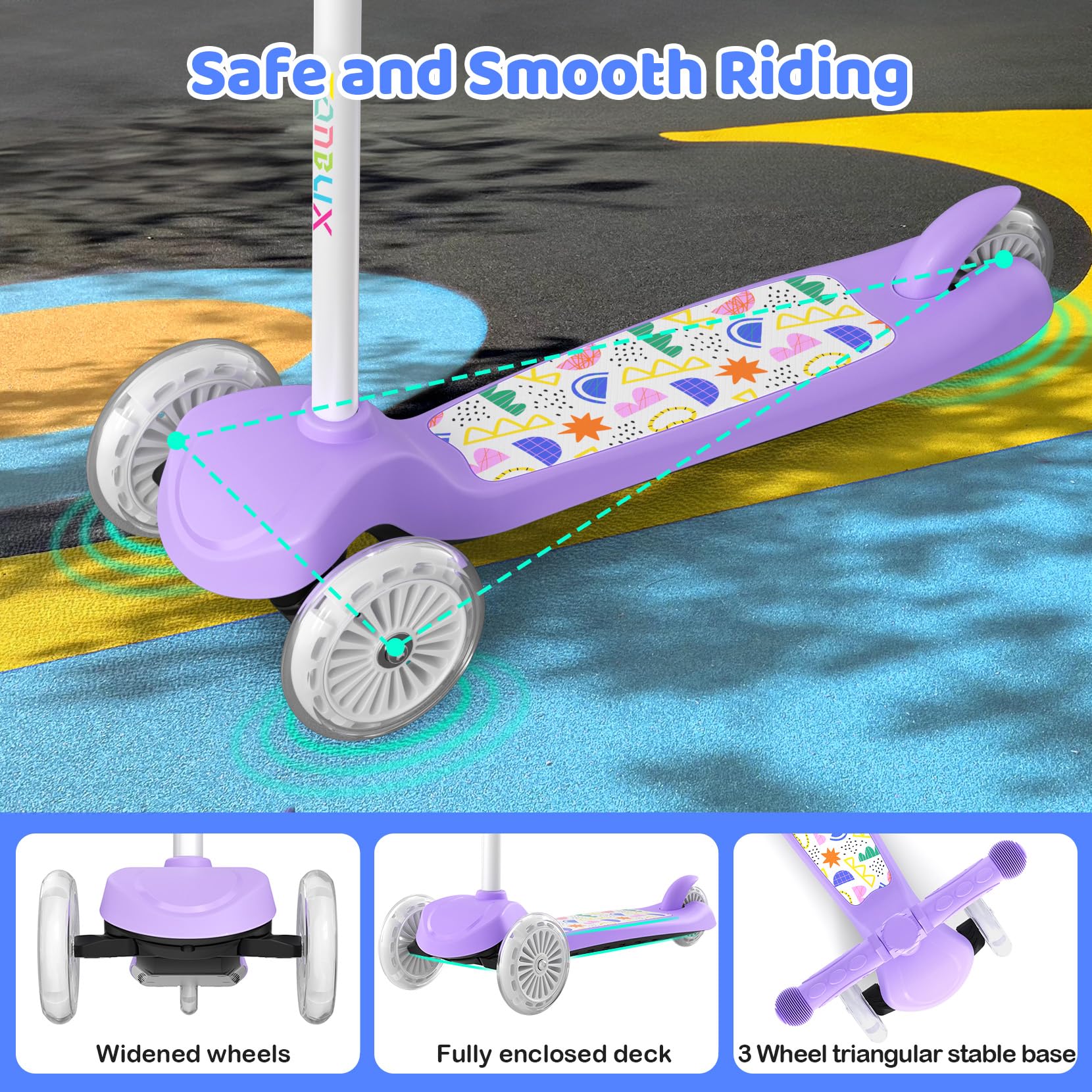 For kids ages 3-8 TONBUX 3-wheel scooter