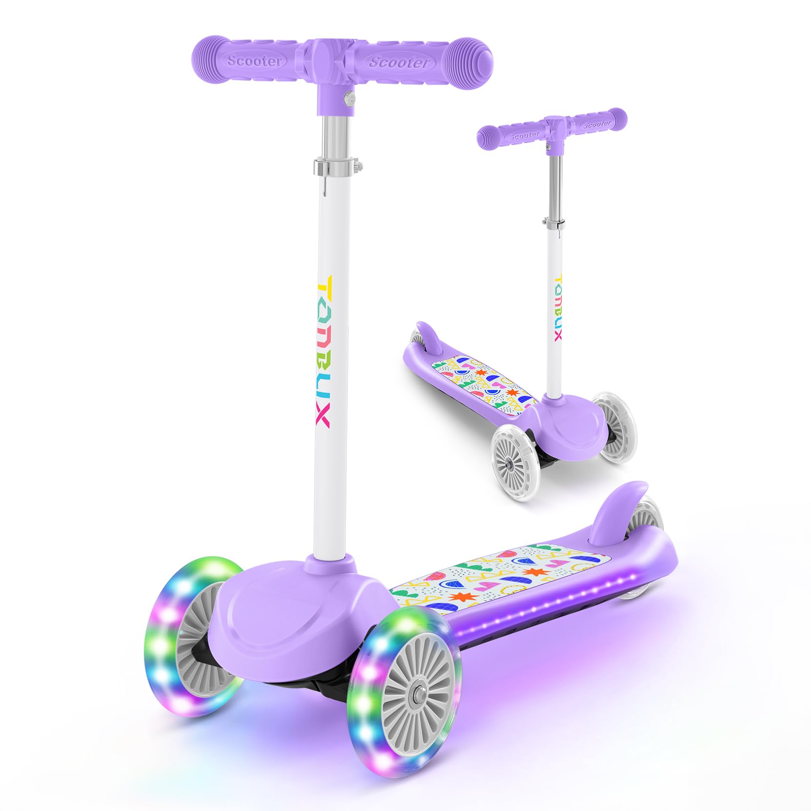 TONBUX Kids Scooter purple 3-wheel with light up deck