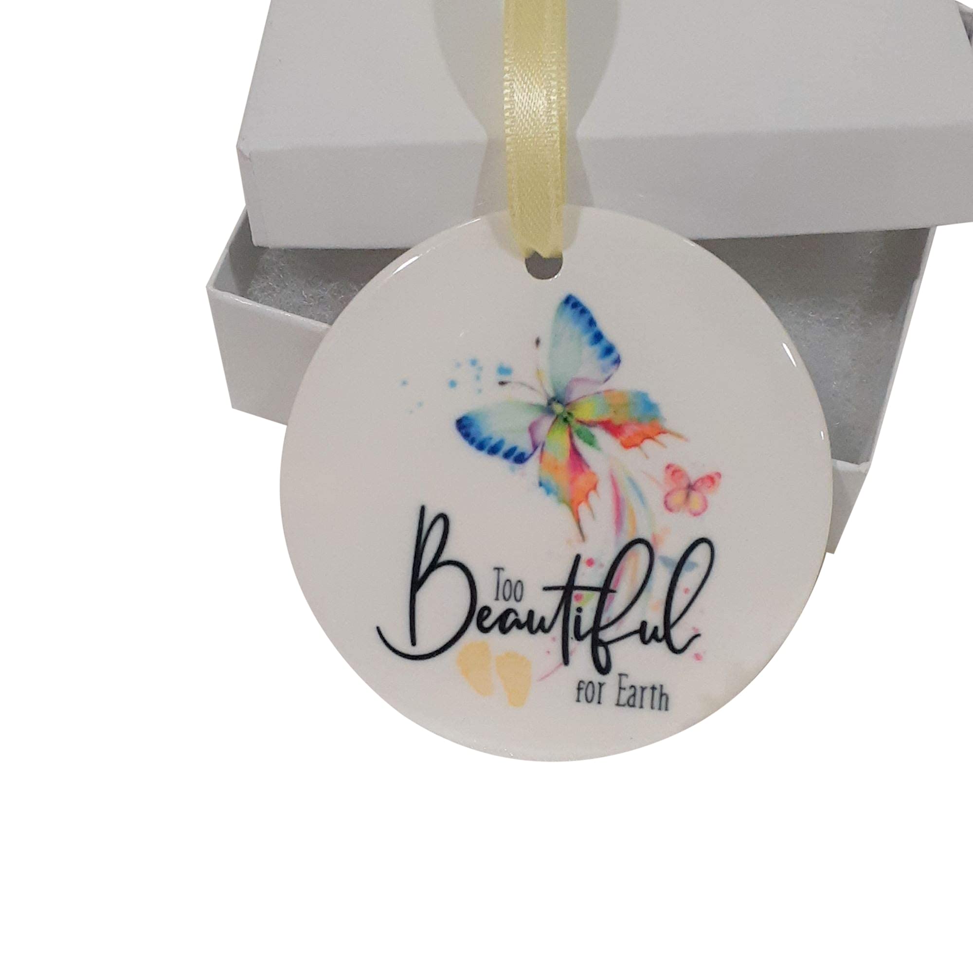 Too Beautiful For Earth ornament with yellow footprints