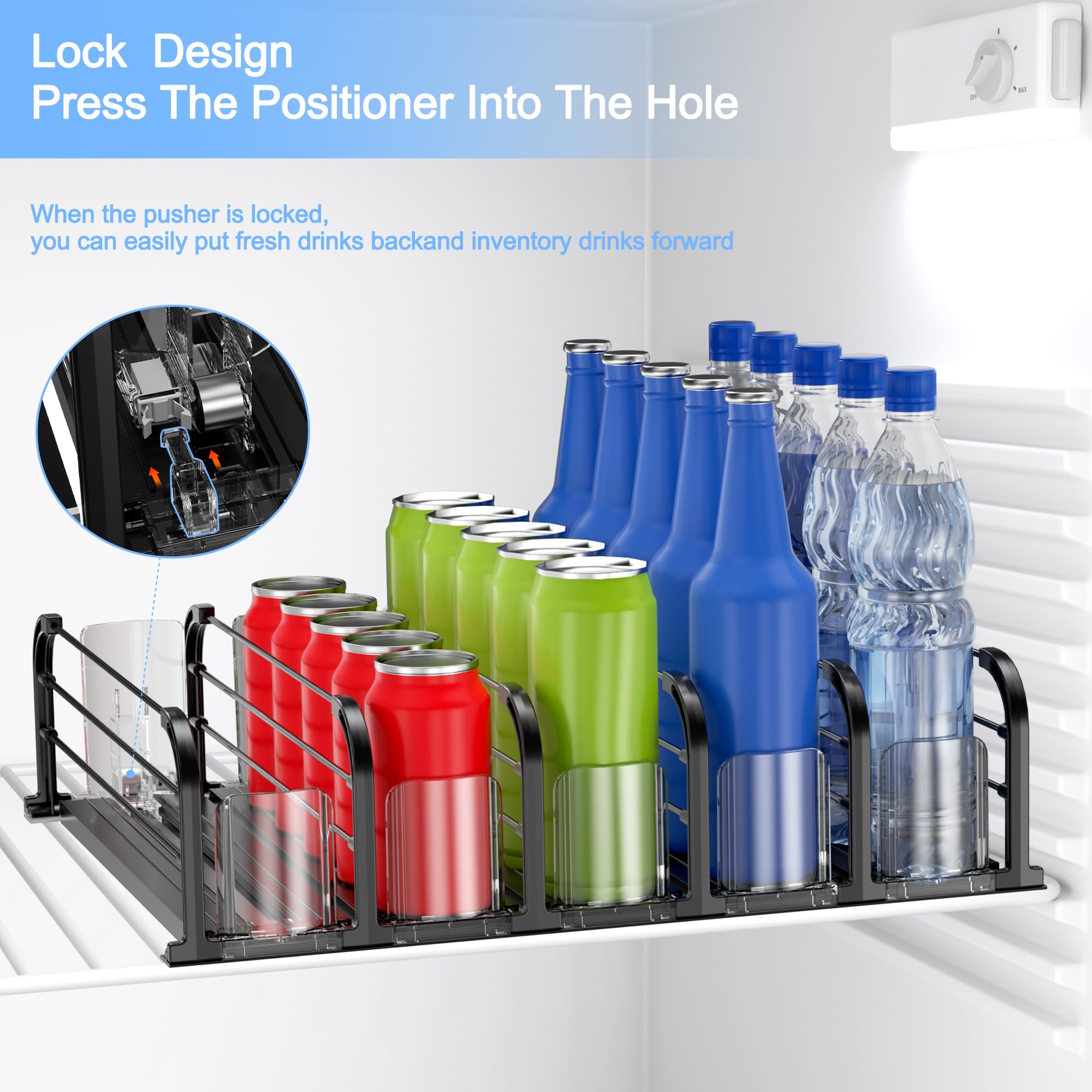 Tool-free assembly fridge drink organizer