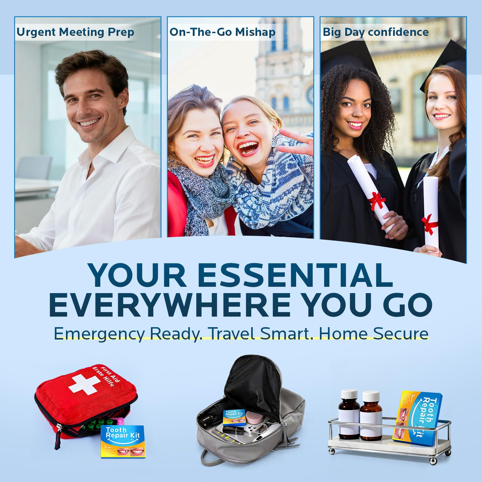 Compact portable tooth repair kit for travel