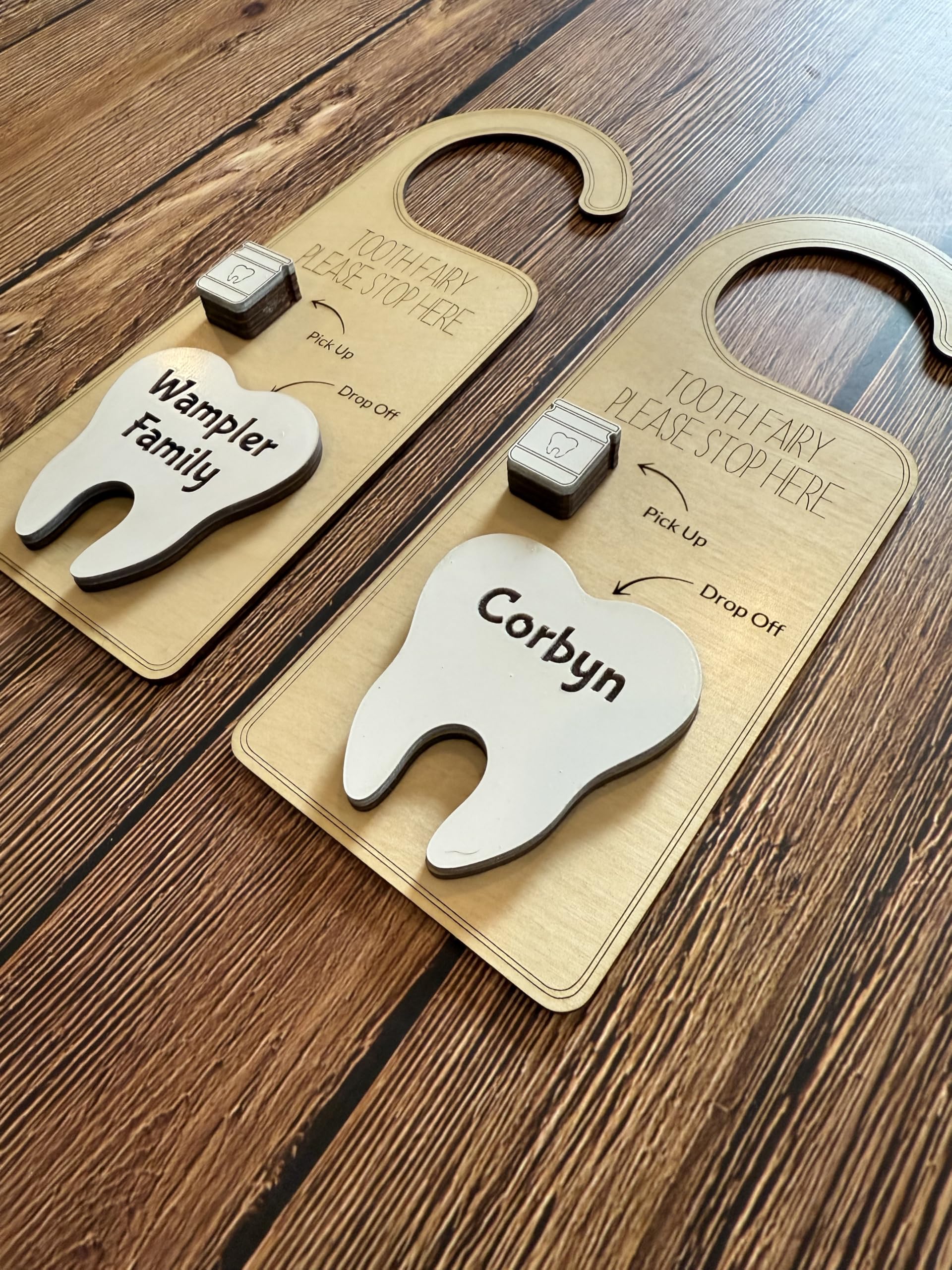 Tooth shaped bill holder for tooth fairy door hanger