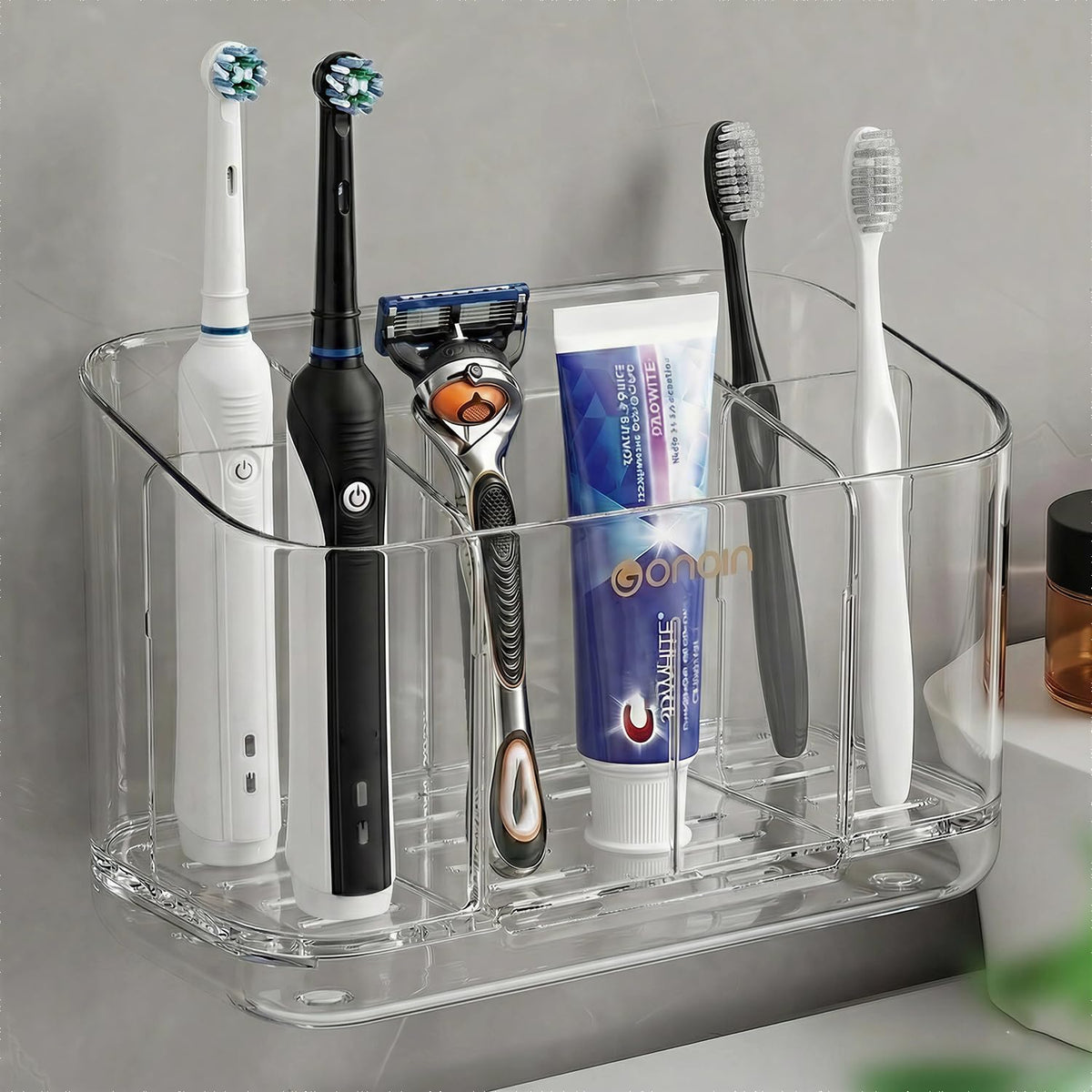 Toothbrush Holder 5 slots wall mounted in clear acrylic