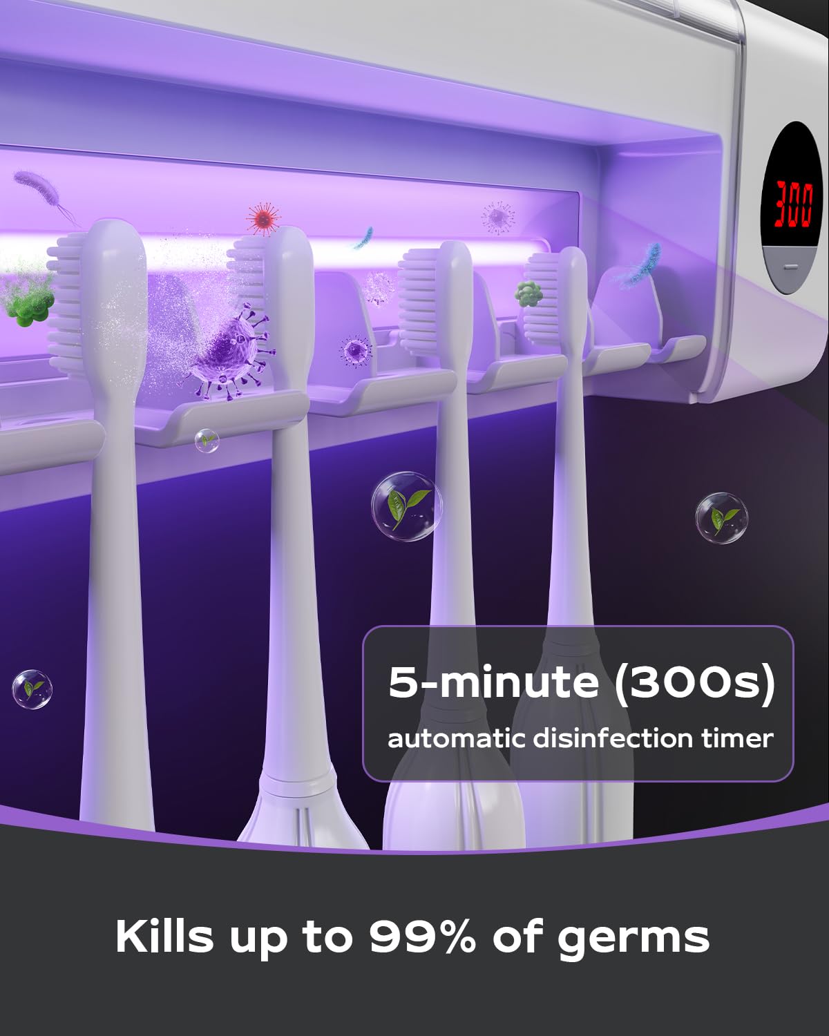Solar battery sealed housing in toothbrush holder