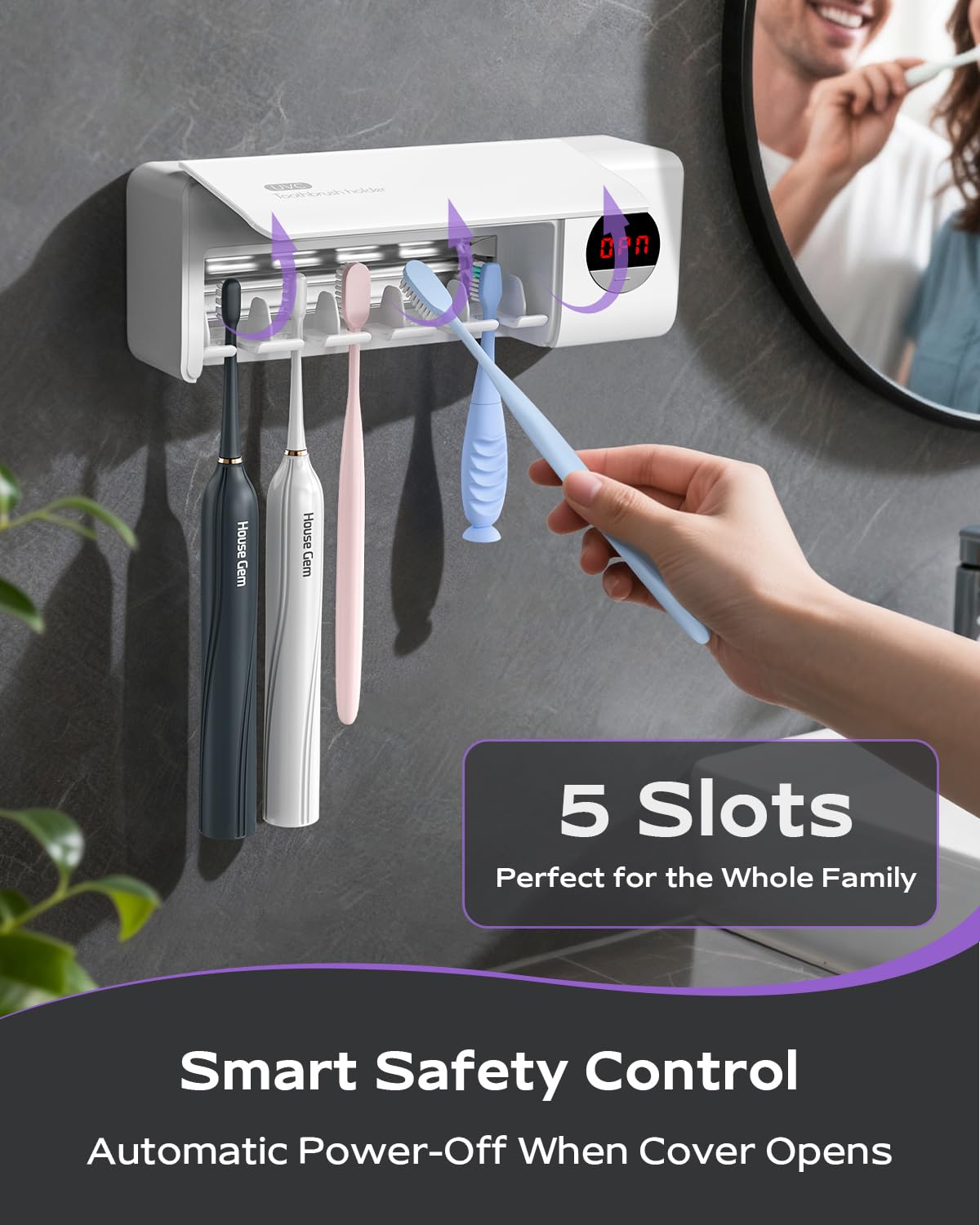 One-button control toothbrush holder for easy operation