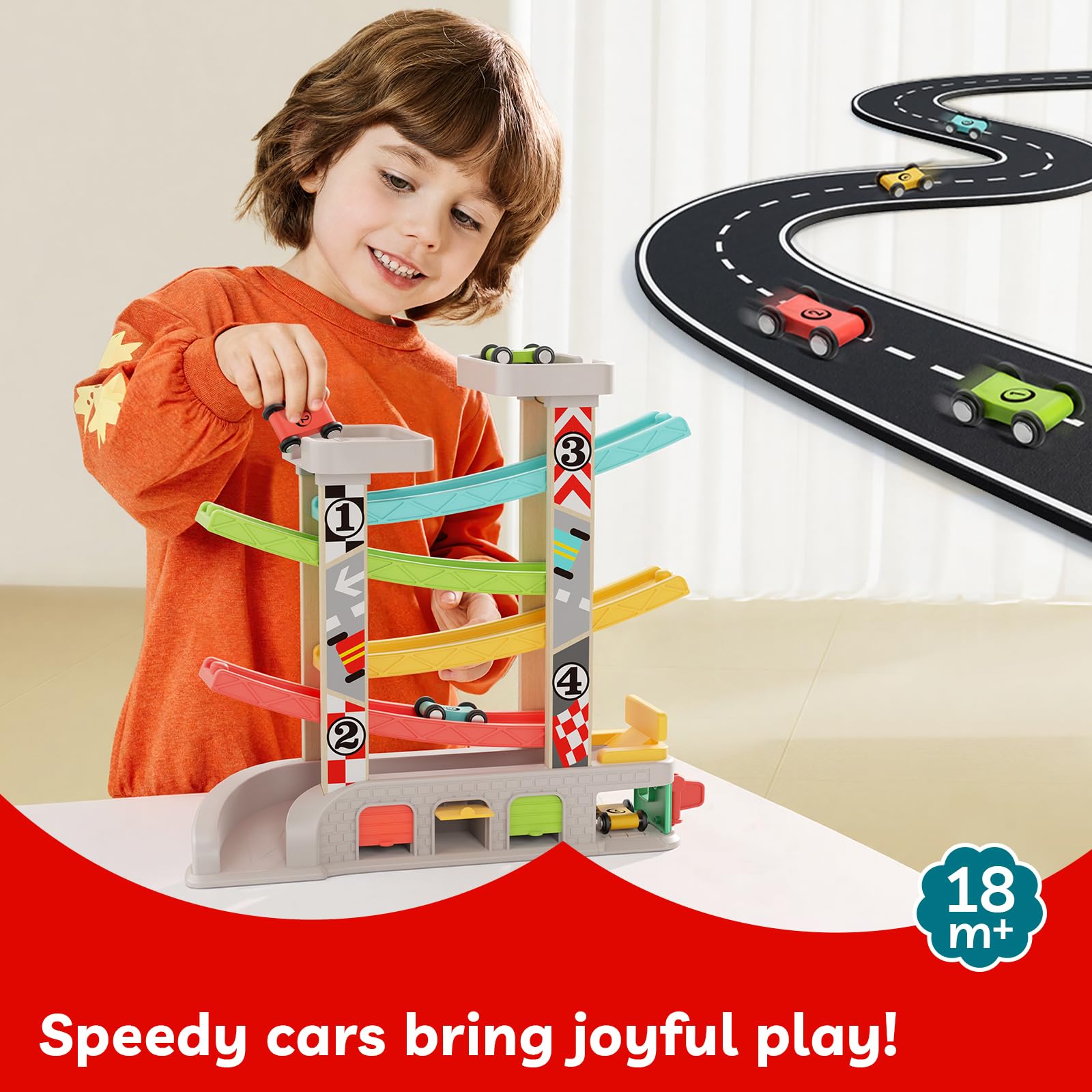 Top Bright race track toy for toddlers age 2-4 close up view