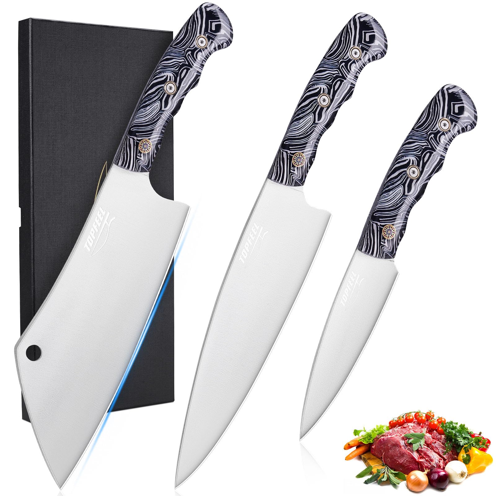 Topfeel 3PCS professional chef knife set featuring an 8 inch chef knife