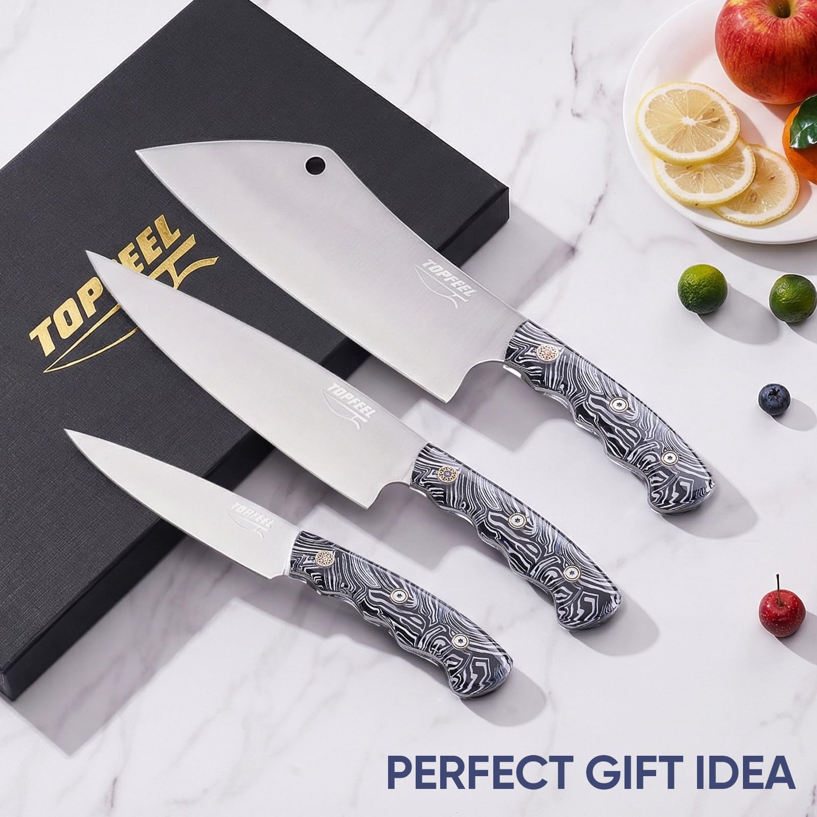 Full tang acrylic handle on Topfeel chef knife set