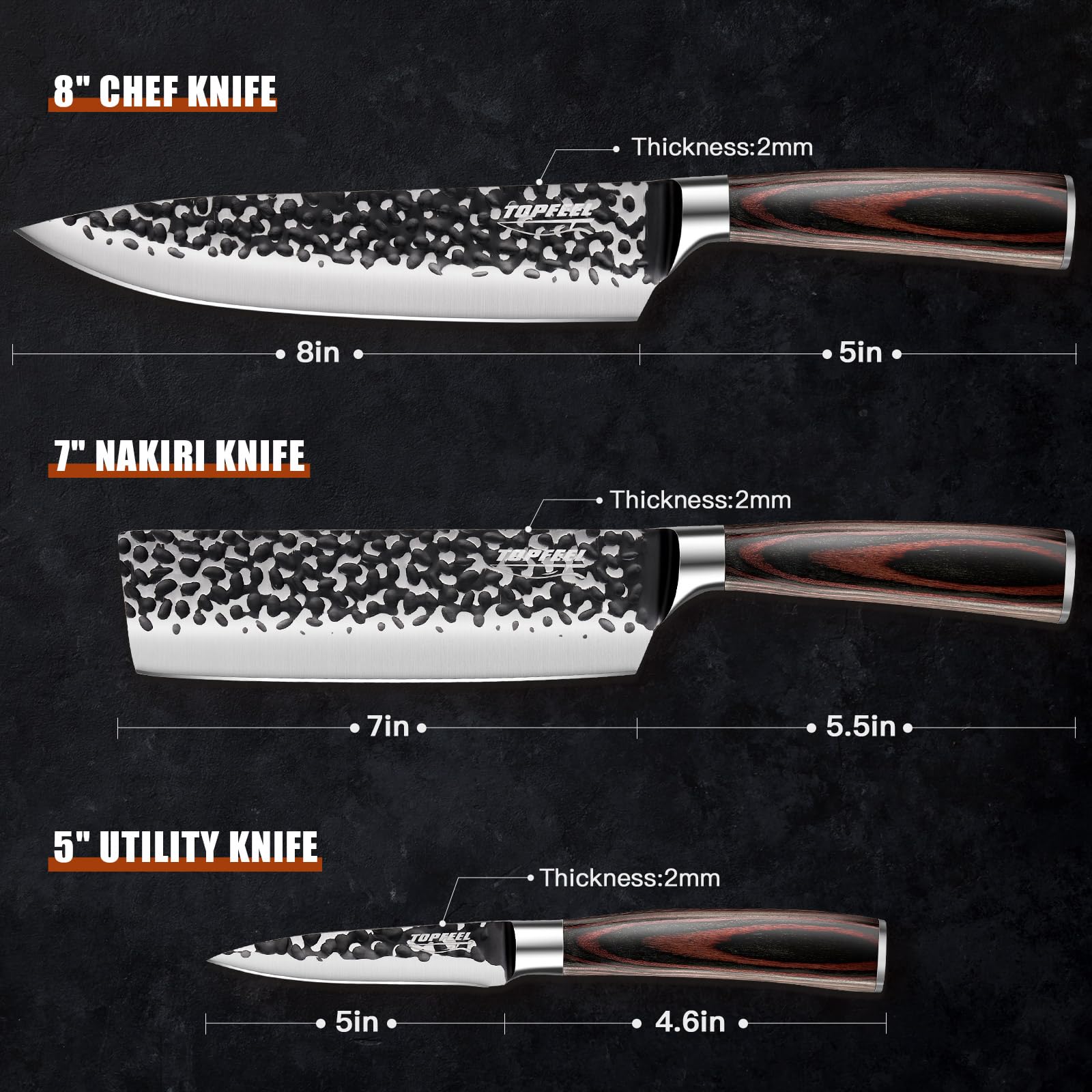 Topfeel wood ergonomic handle kitchen knife