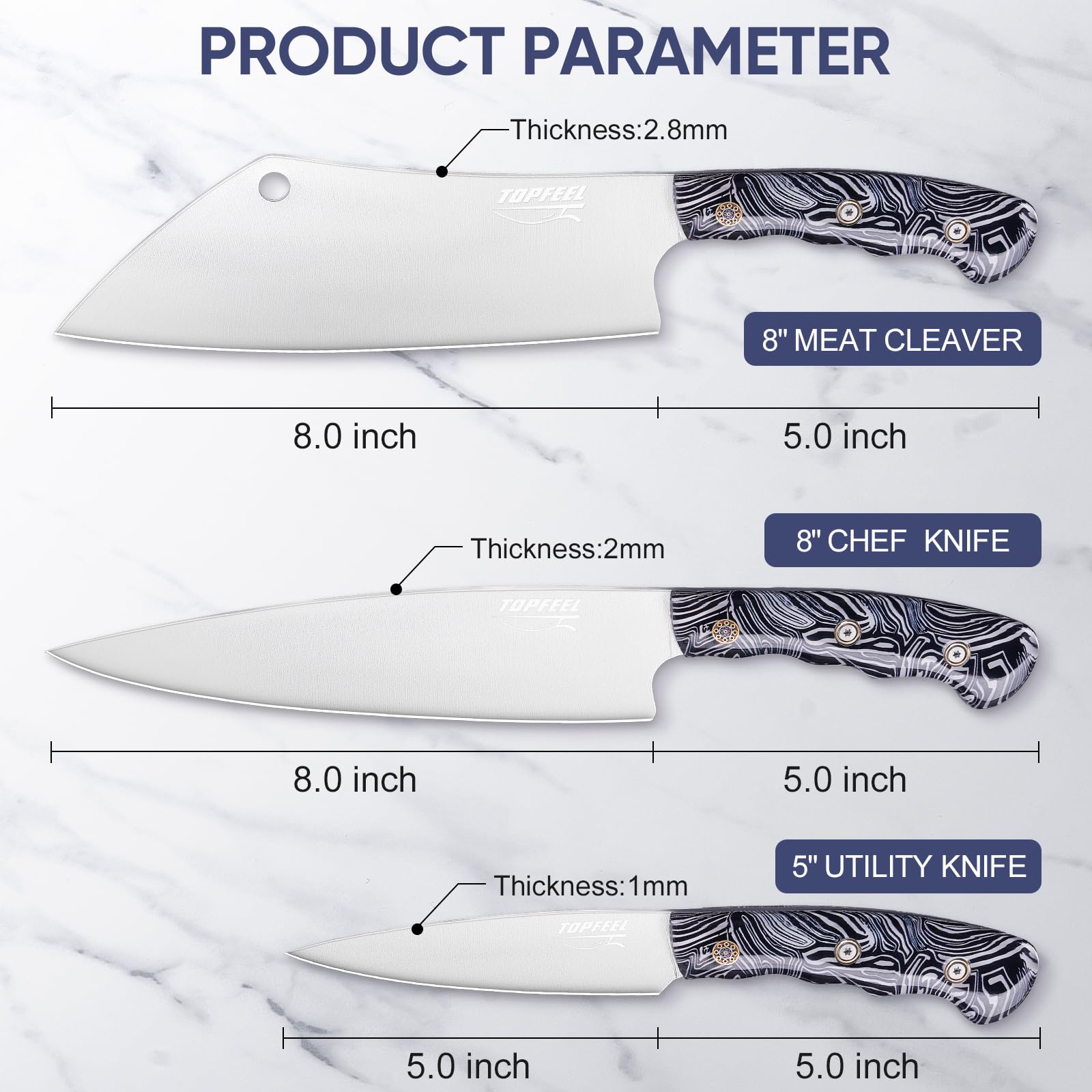 5Cr15MoV high carbon stainless steel blades by Topfeel