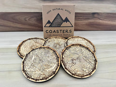 Topography Coasters Active Walnut 5 coaster set with mountain names