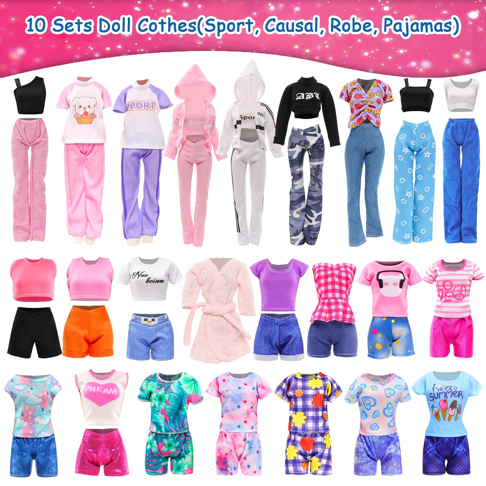 Top and pants outfits for 11.5 inch dolls in sports sets
