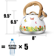 Butterfly design tea kettle with wood-pattern handle