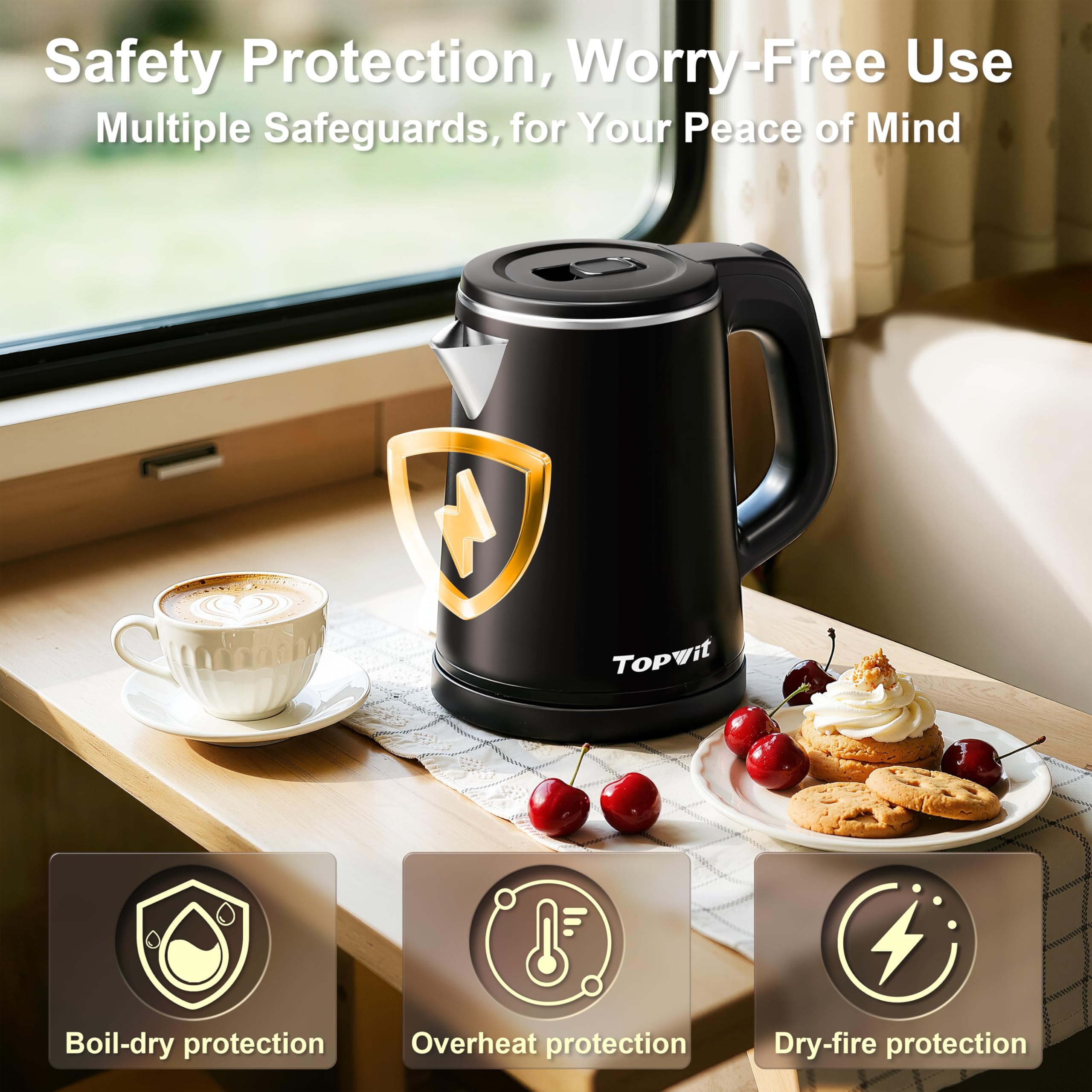 LED indicator and ergonomic handle on TOPWIT kettle