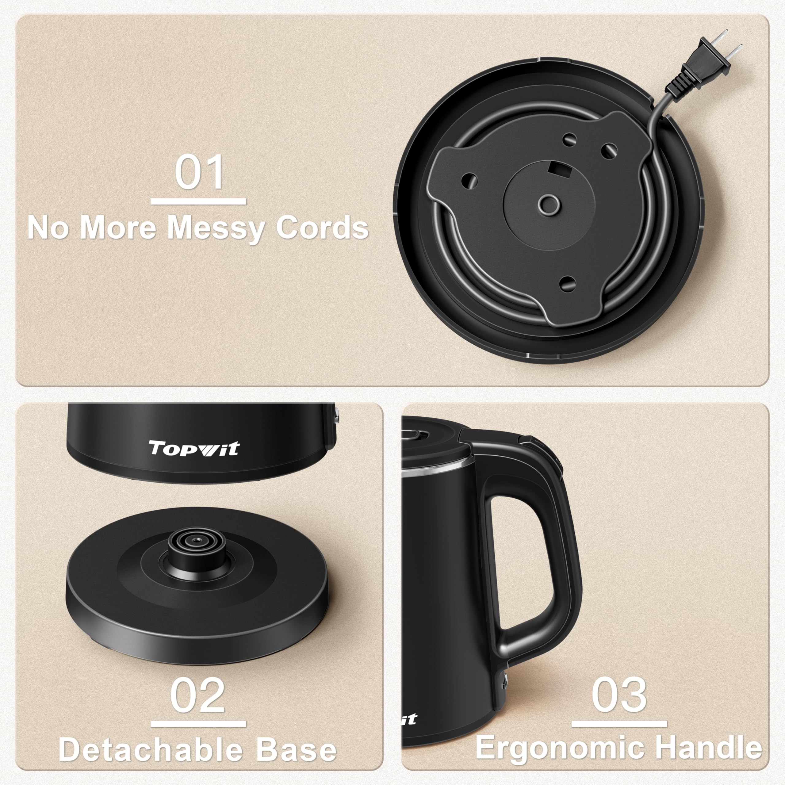 800W rapid boil electric kettle TOPWIT