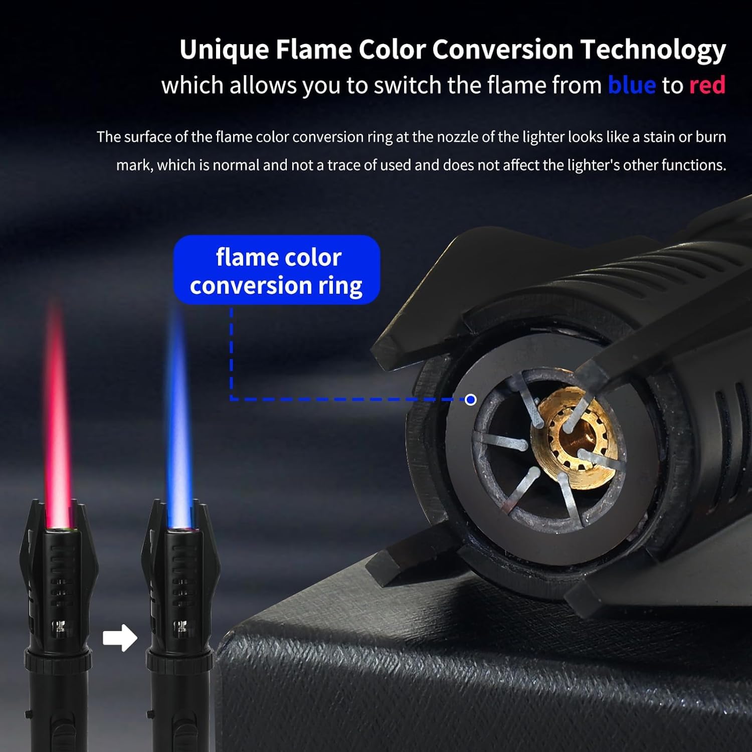 Torch Lighter with red and blue flame color conversion