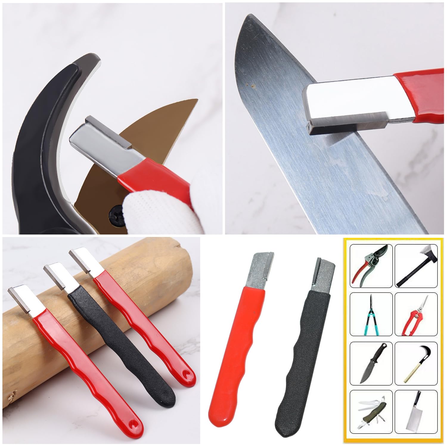 TorSor knife sharpener for gardening and kitchen tools in black red