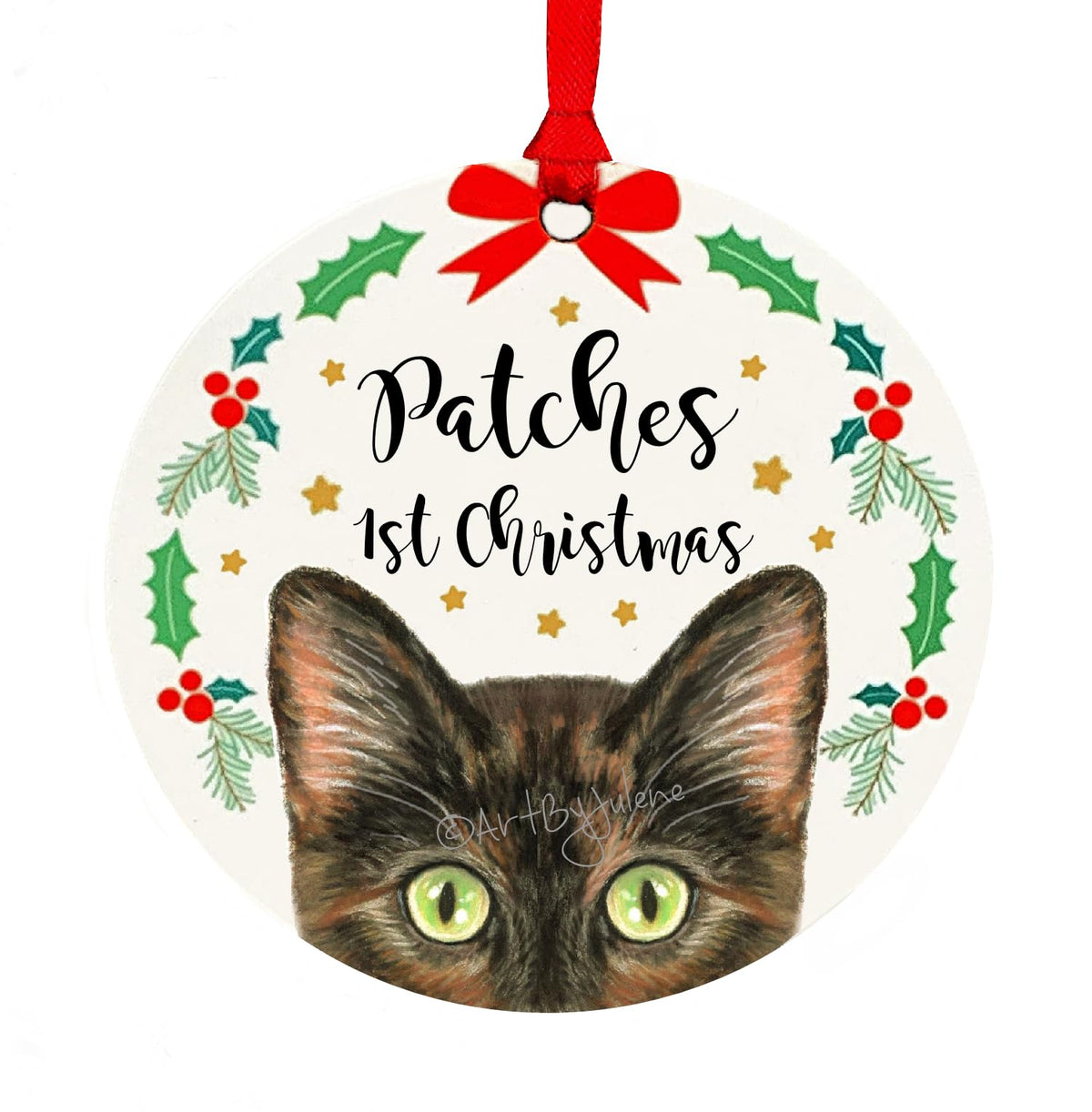 Tortie cat Christmas ornament 4 inch design 1