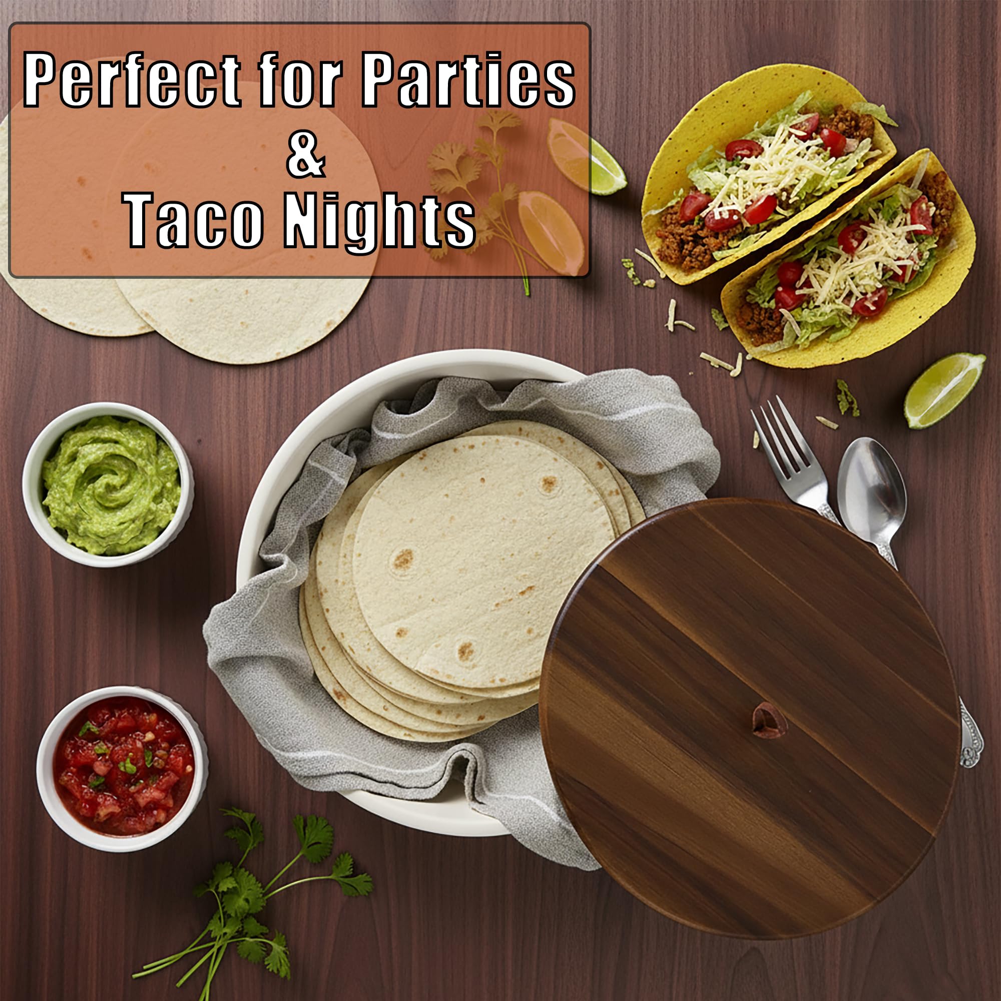Tortilla warmer serves tortillas at table in kitchen