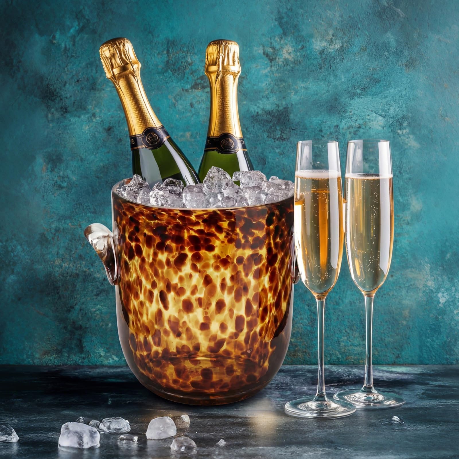 Tortoise color glass ice bucket decorative piece