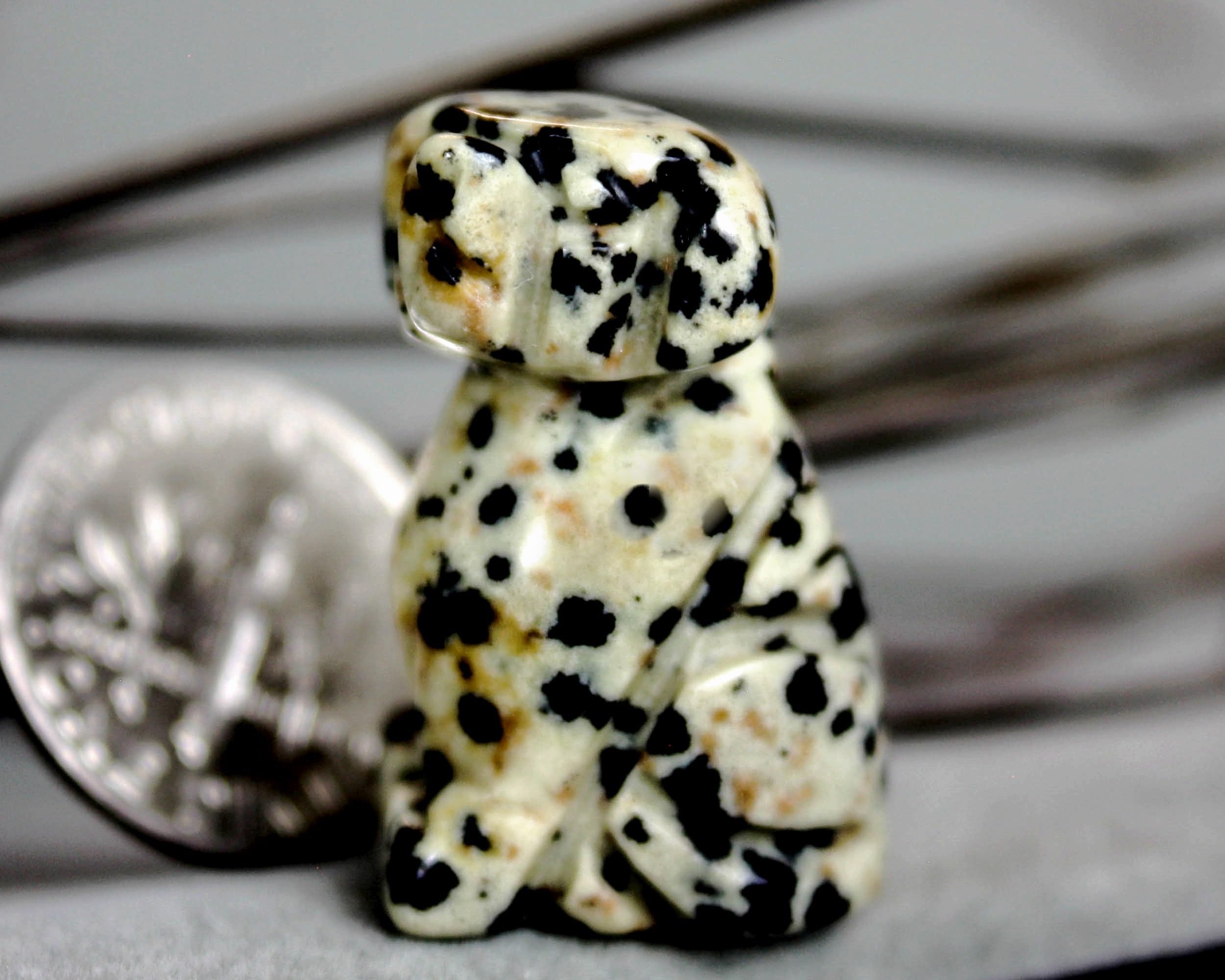 Totem style Dalmatian Jasper stone figurine