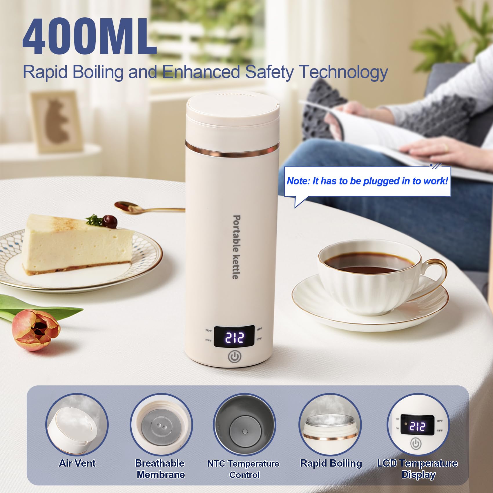 Touxila kettle with 4 temperature presets and LCD display