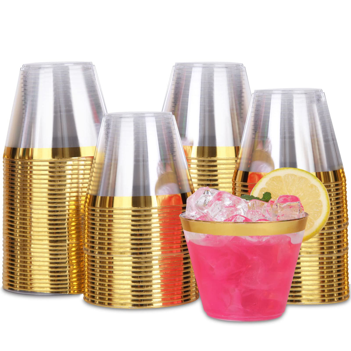Tobvory 9oz plastic cup goldglitter transparent