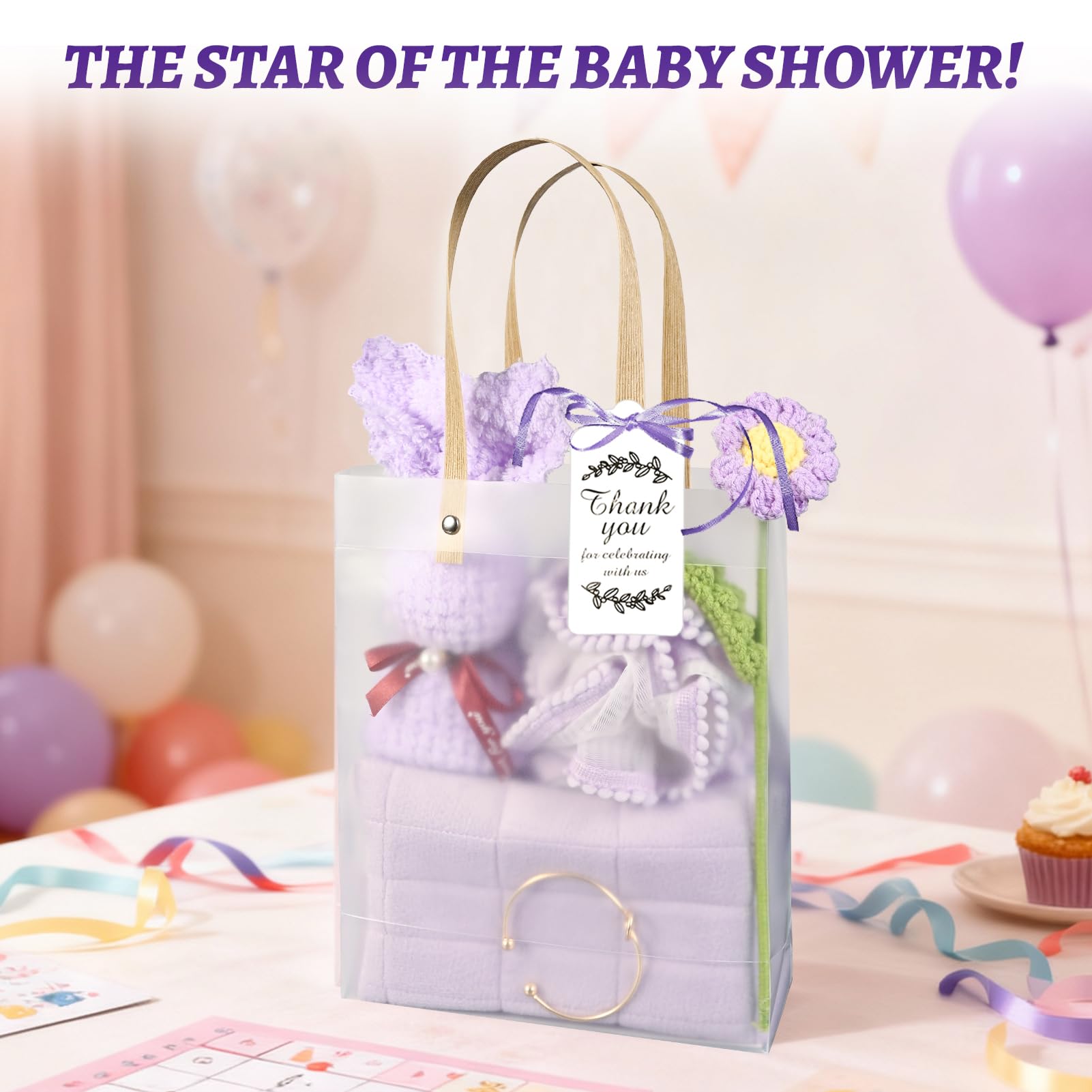 Close up of towels makeup bags from Yuzhrao baby shower prizes set