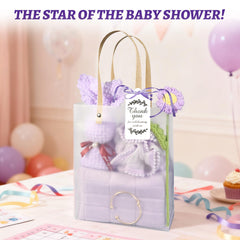 Close up of towels makeup bags from Yuzhrao baby shower prizes set