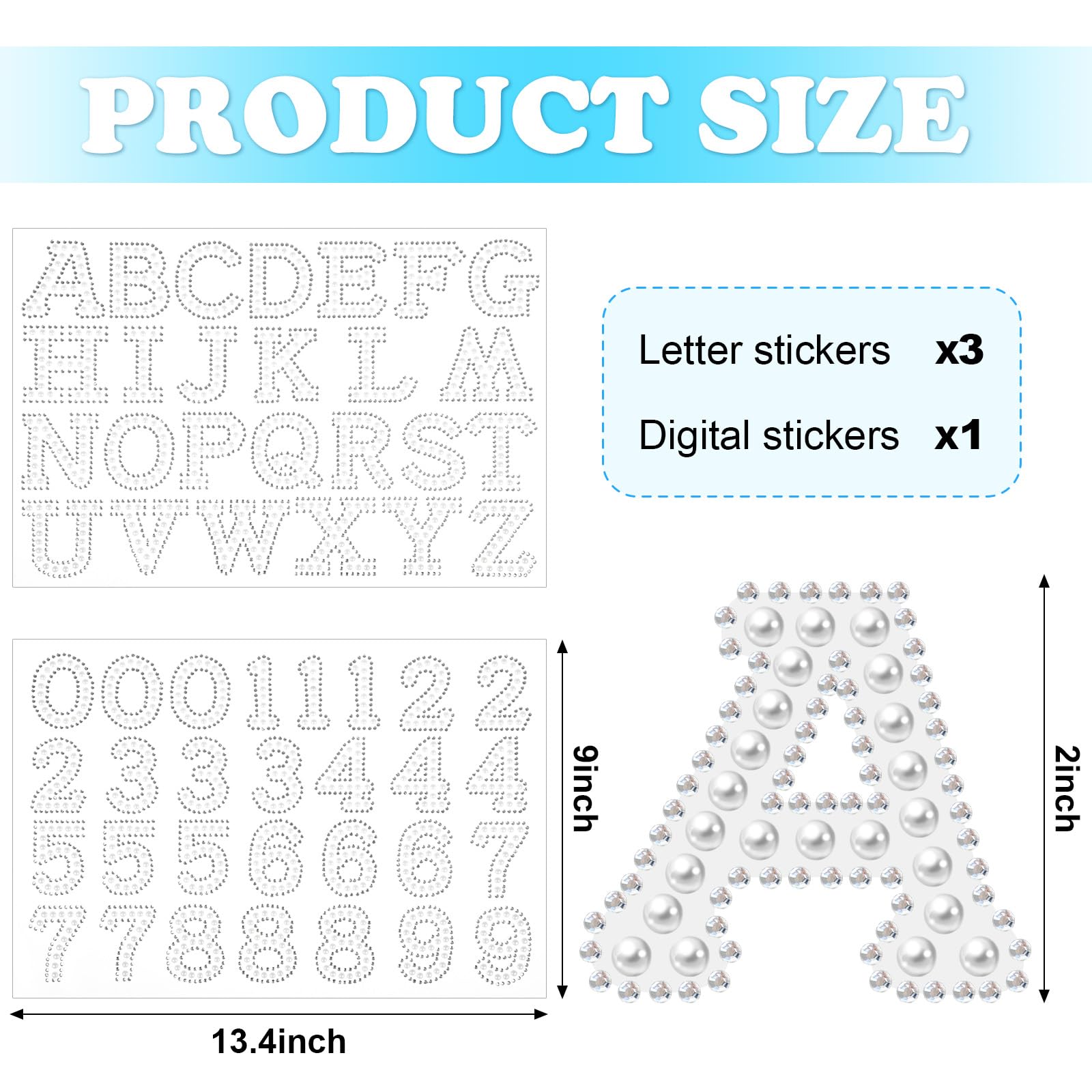 78 letters 29 numbers Towfed pearl rhinestone stickers