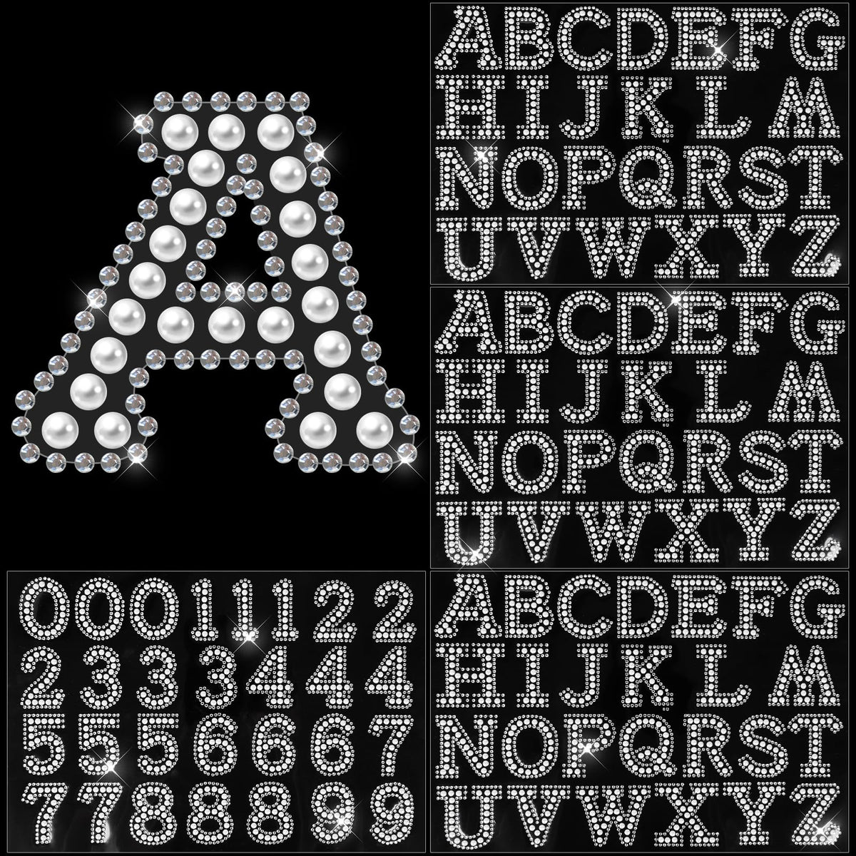 Towfed pearl rhinestone letter stickers white 2 inch alphabet set