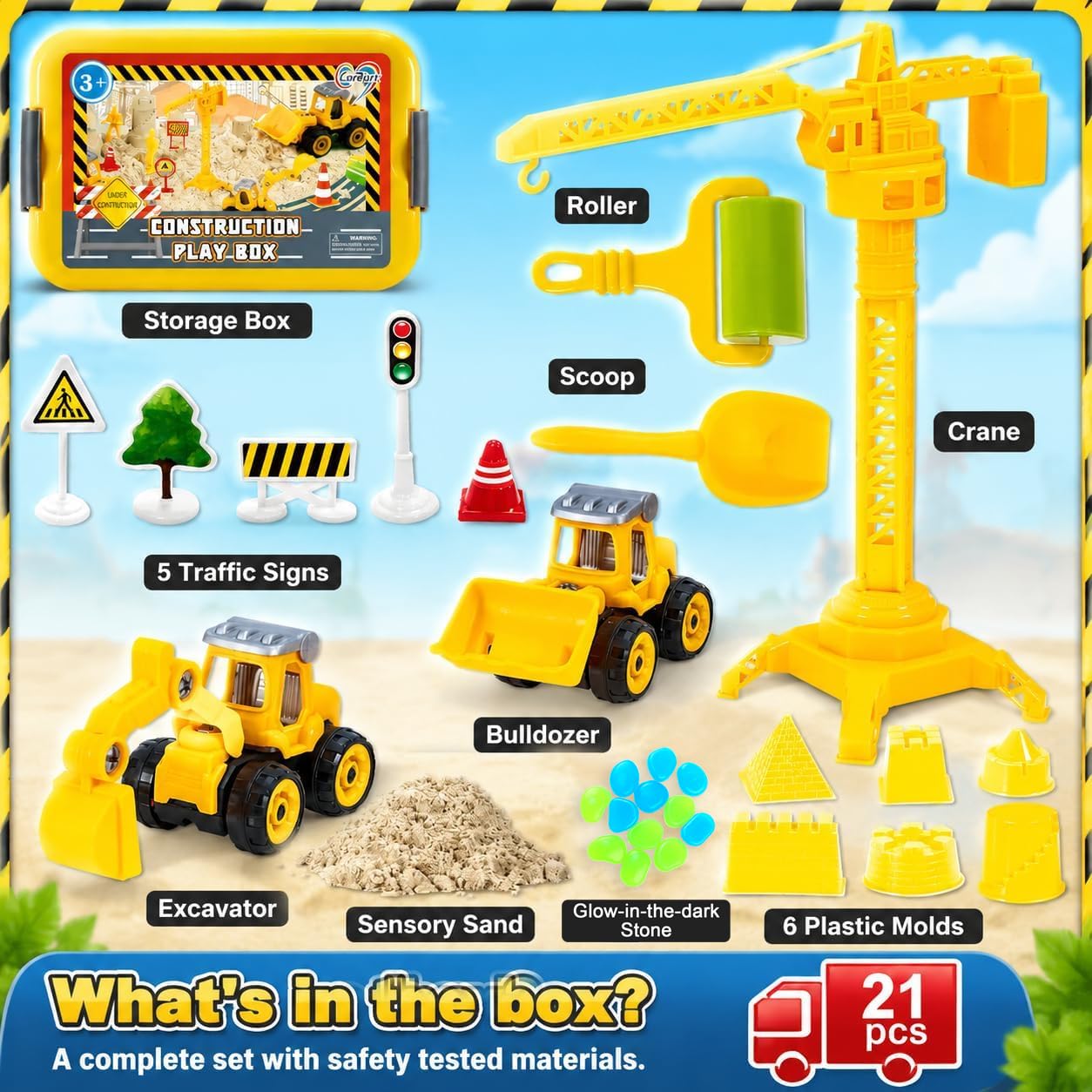 Glow in the dark stones with sand in the construction set