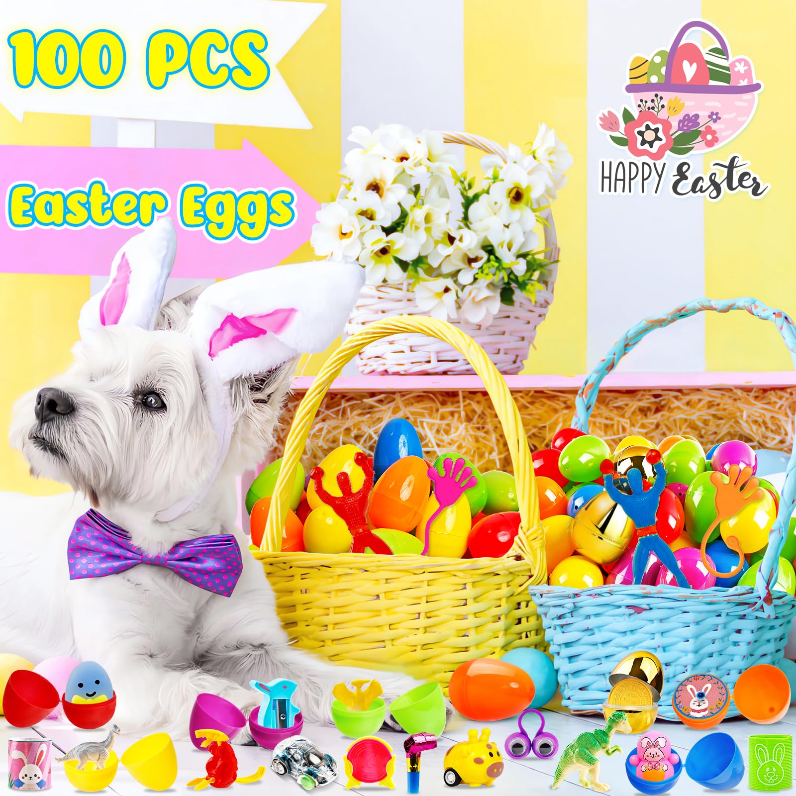 Toy filled Easter eggs ready for egg hunts and goody bags