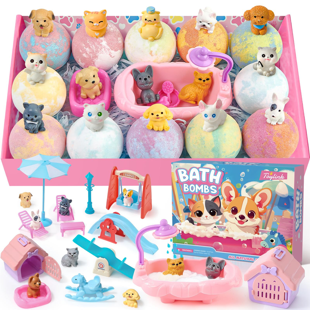 toylink bath bombs kids 12-pack with dog and cat toys inside