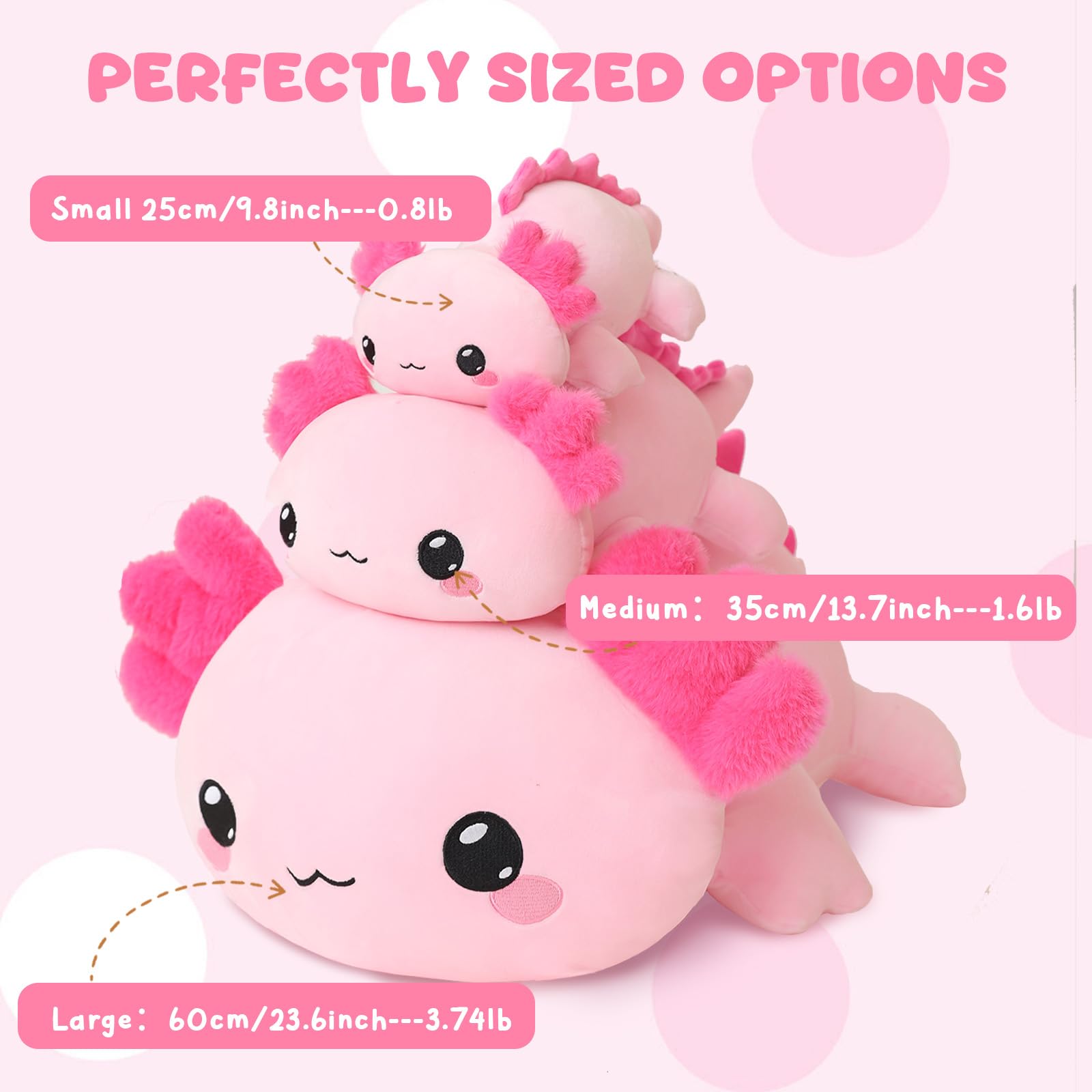 Axoltol weighted plush axolotl toy by TOYSYM for kids and adults