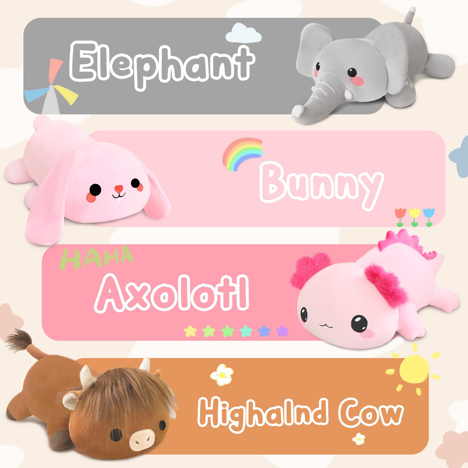 Durable axoltol stuffed animal with weighted beads