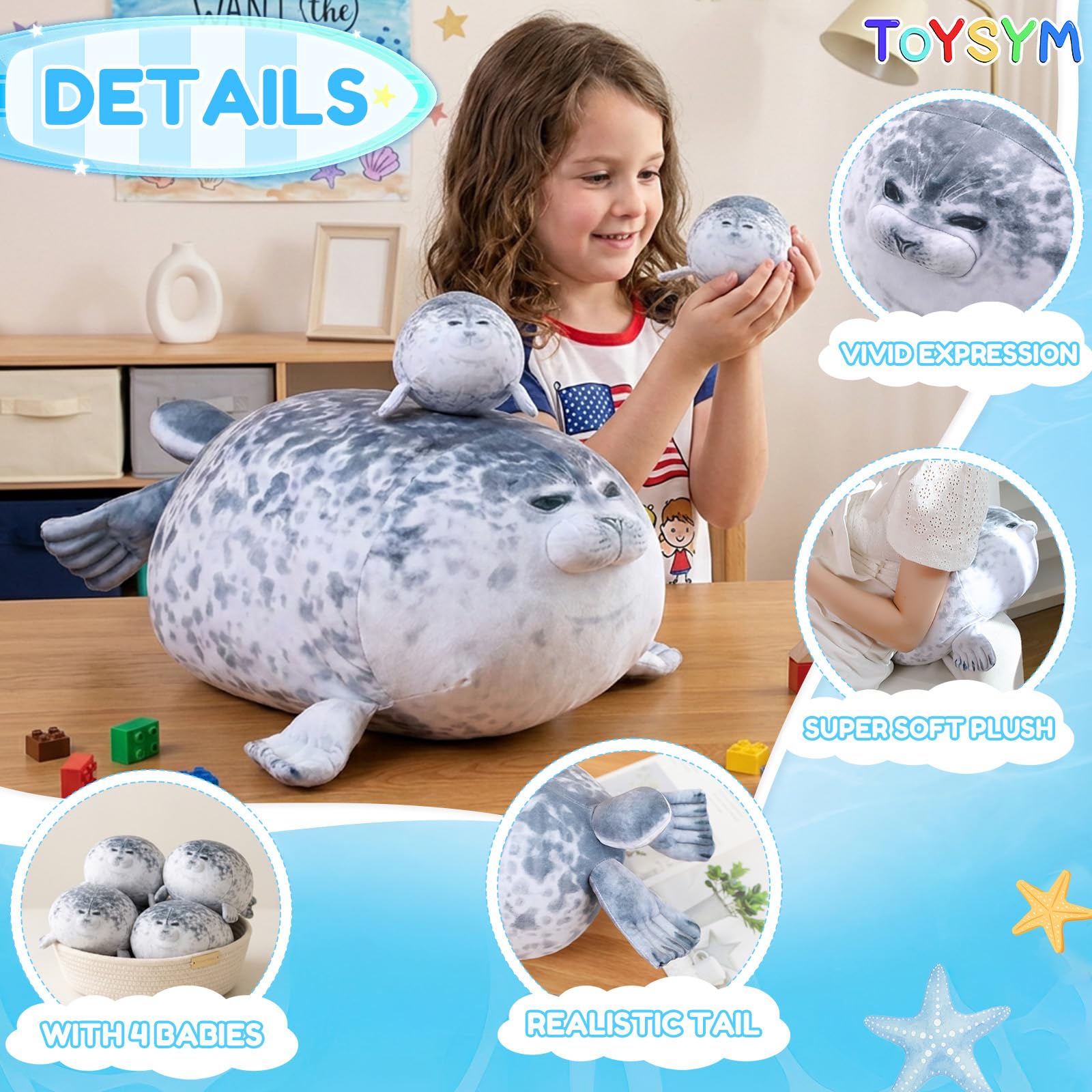 Soft short plush fabric seal plush for cuddling