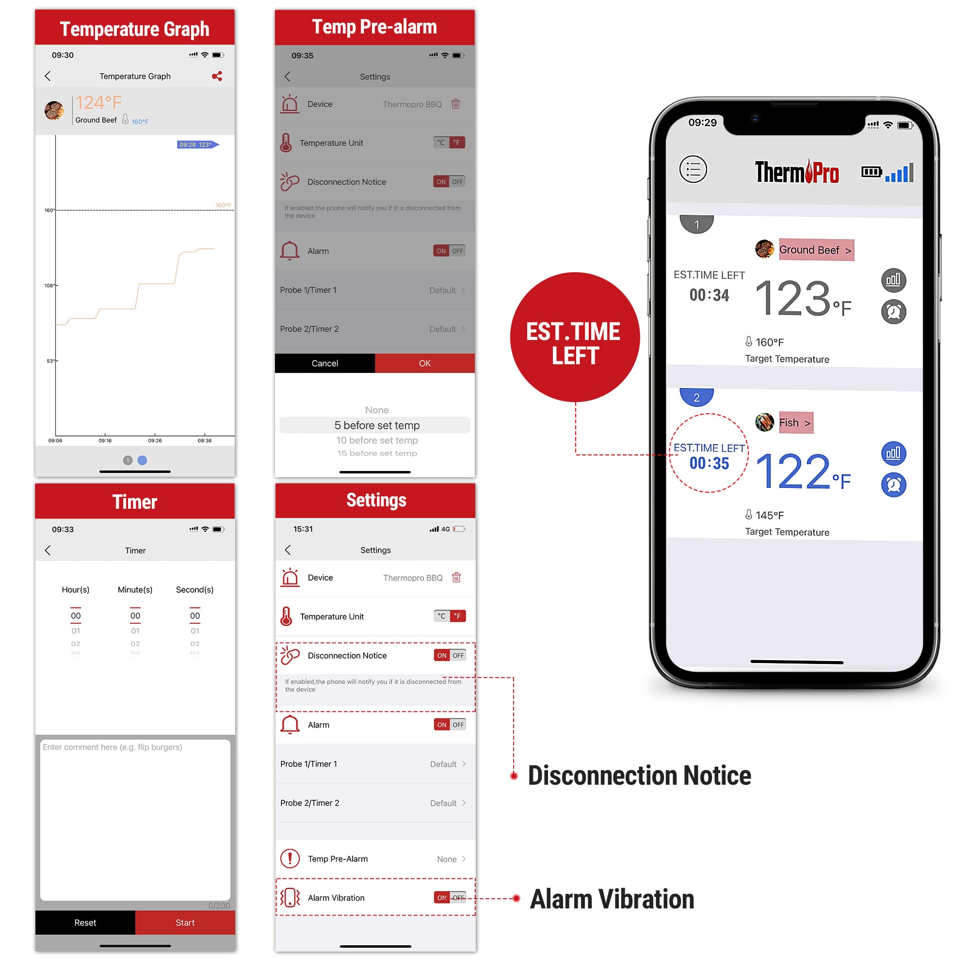 ThermoPro TP910 app interface with USDA presets
