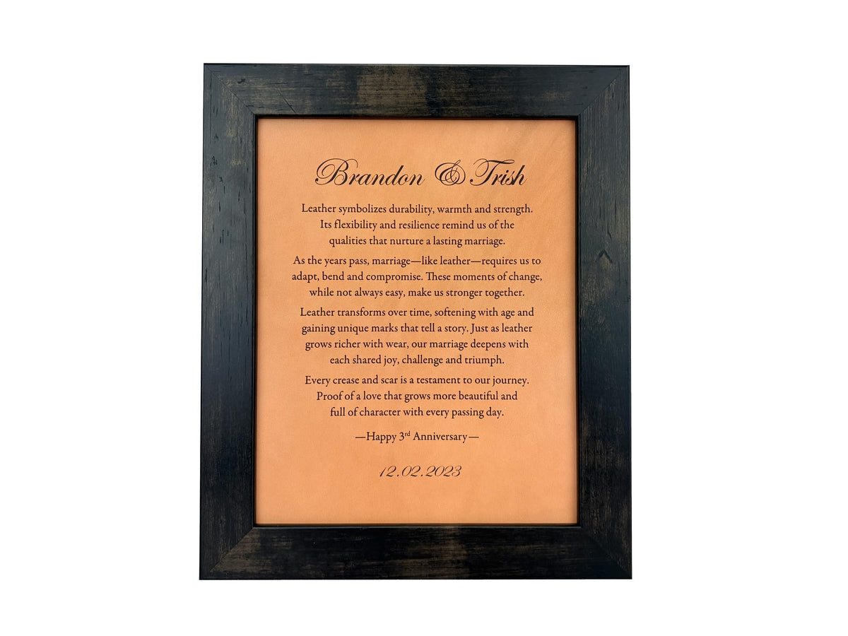 Traditional leather anniversary meaning gift framed art 8x10 inches